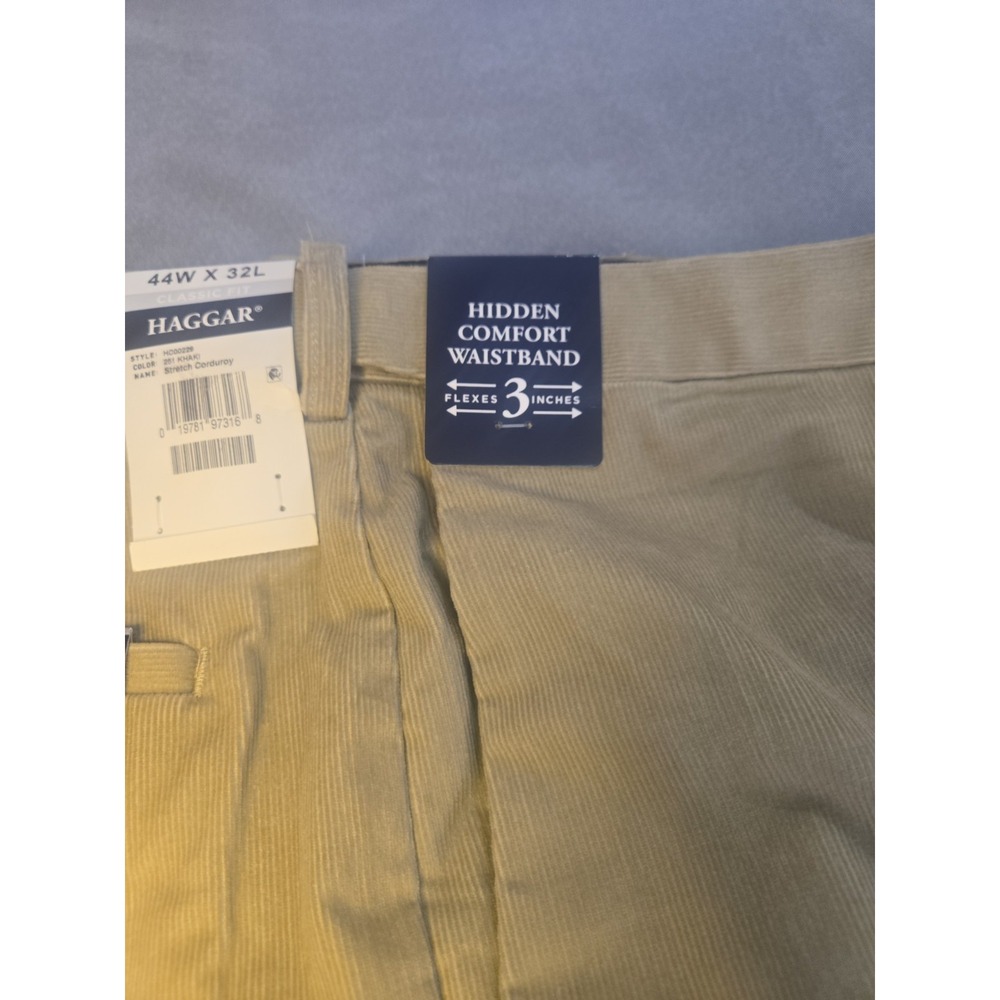 NWT Haggar Corduroy Pants Mens 44x32 Khaki Tan Classic Fit Stretch Expandable - Picture 7 of 14